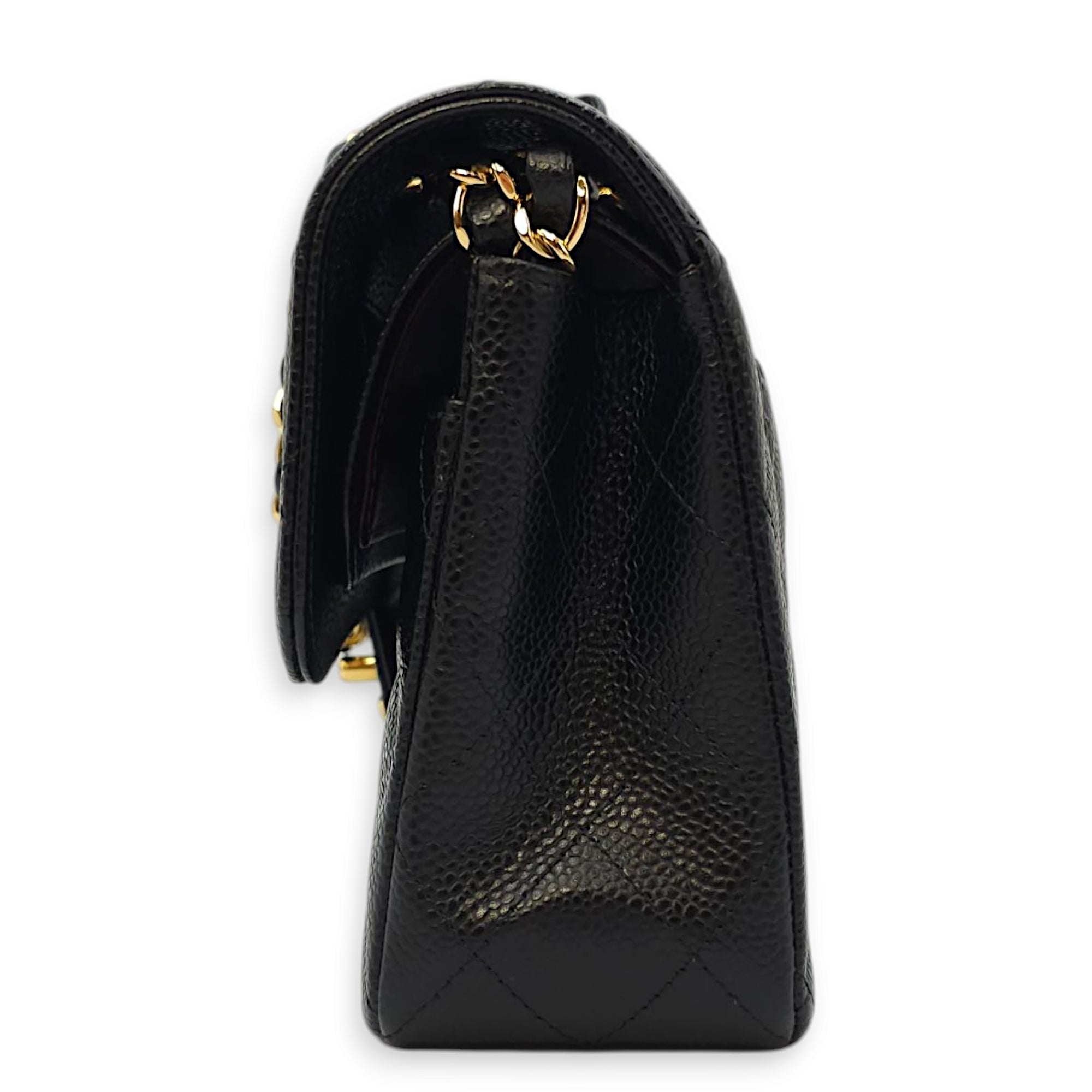 Classic (DF) Small Black Shoulder Bag in Caviar Leather, Gold hardware