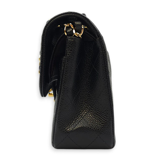 Classic (DF) Small Black Shoulder Bag in Caviar Leather, Gold hardware