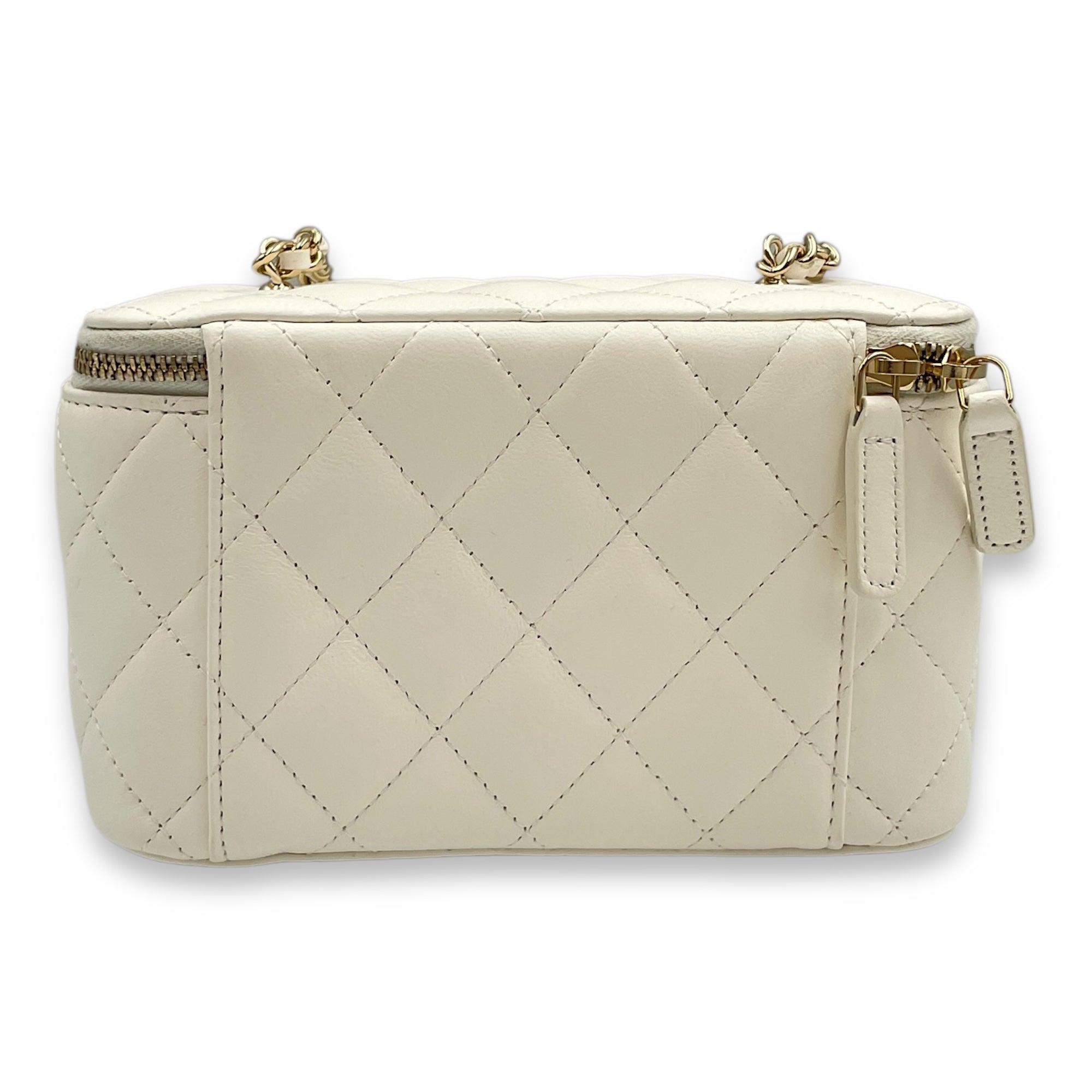 Pearl Crush Vanity (Rectangle) - World Cup Series Mini White Crossbody Bag in Lambskin, Gold hardware