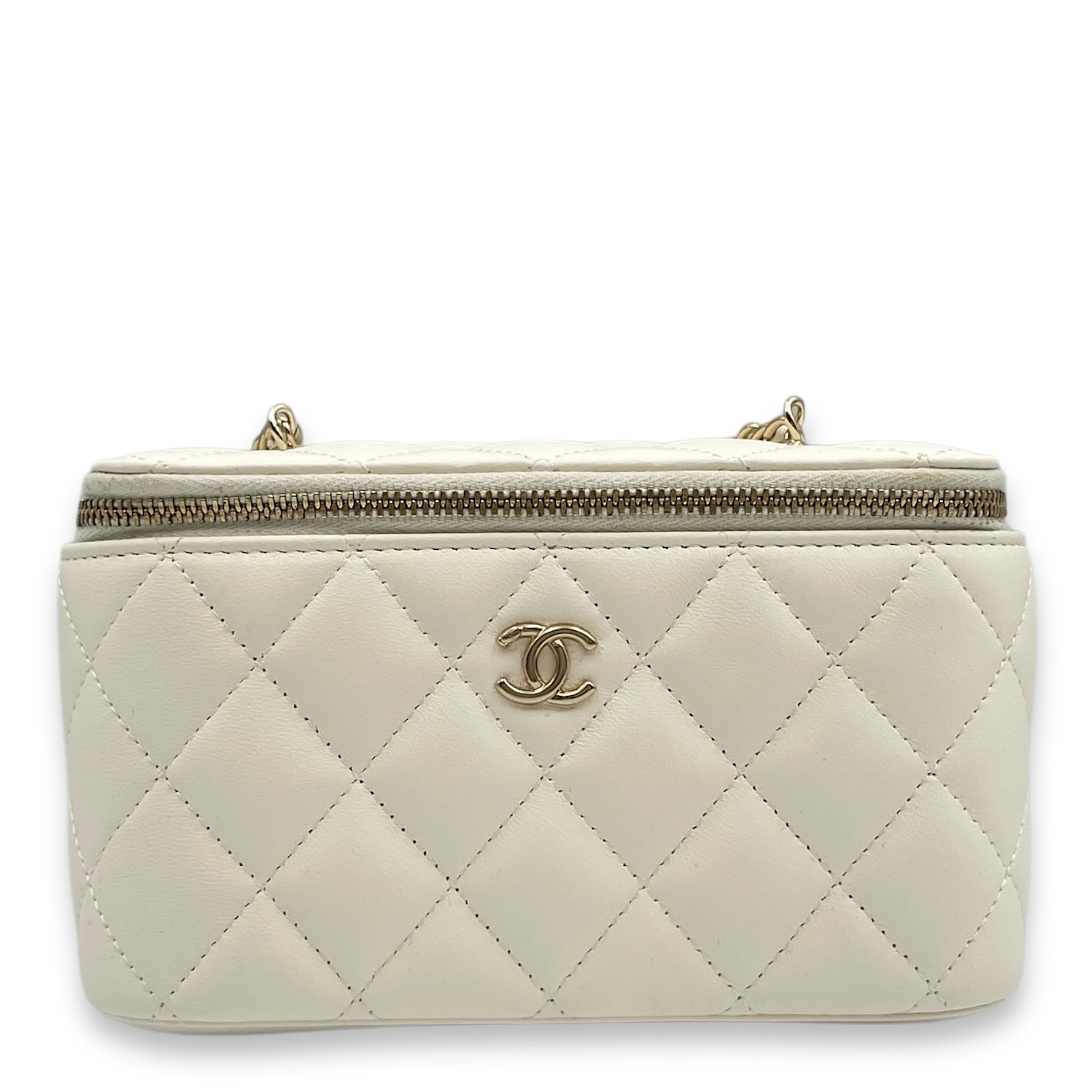 Pearl Crush Vanity (Rectangle) - World Cup Series Mini White Crossbody Bag in Lambskin, Gold hardware