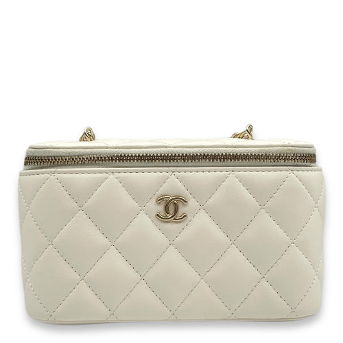Pearl Crush Vanity (Rectangle) - World Cup Series Mini White Crossbody Bag in Lambskin, Gold hardware