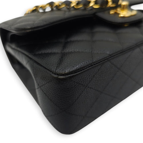 Classic (DF) Small Black Shoulder Bag in Caviar Leather, Gold hardware