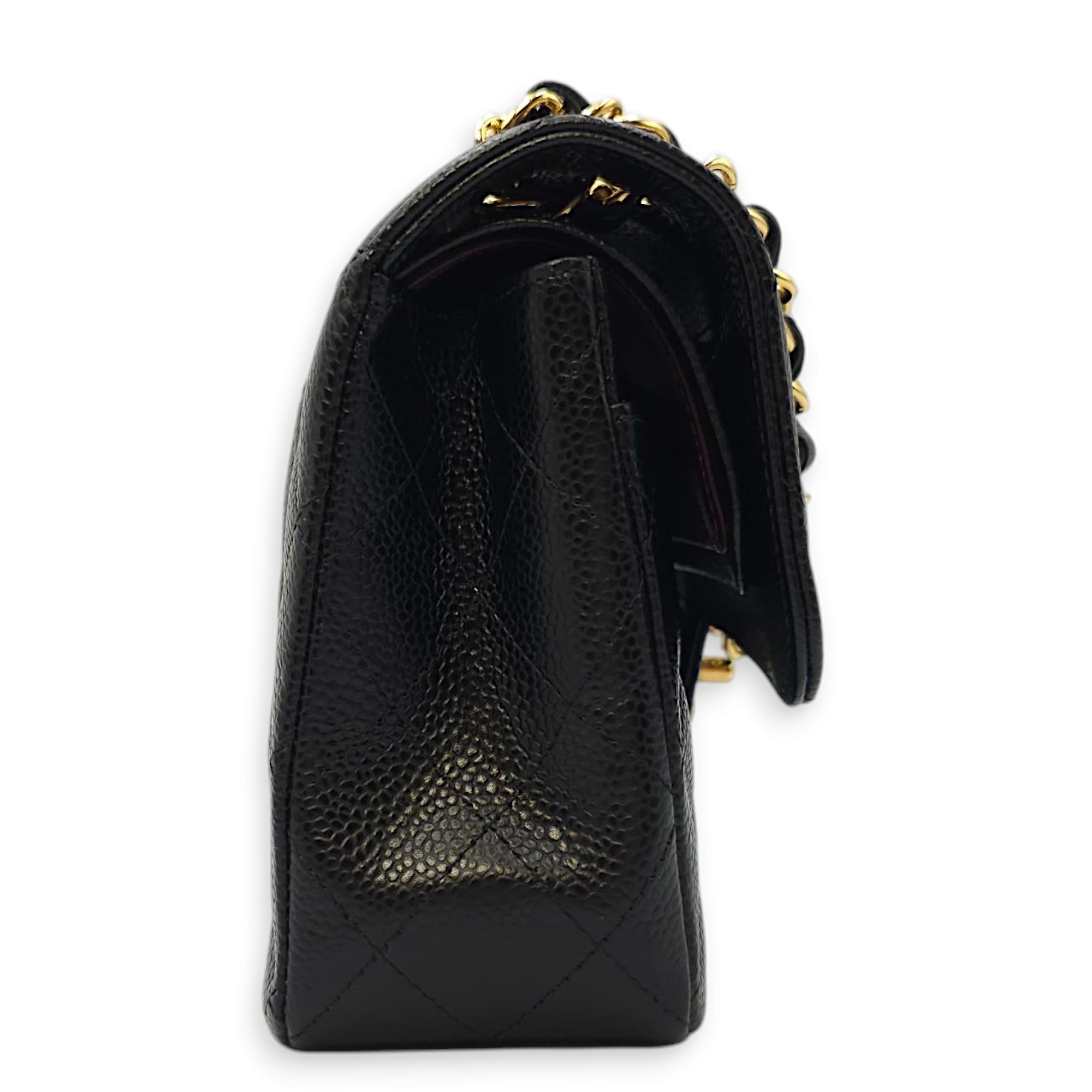 Classic (DF) Small Black Shoulder Bag in Caviar Leather, Gold hardware