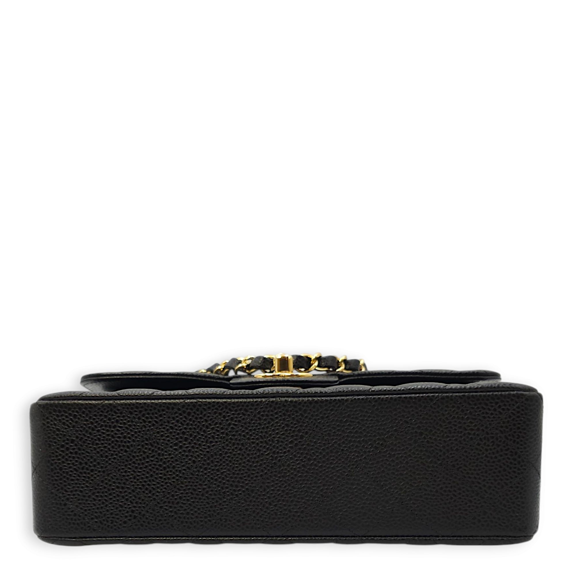 Classic (DF) Small Black Shoulder Bag in Caviar Leather, Gold hardware
