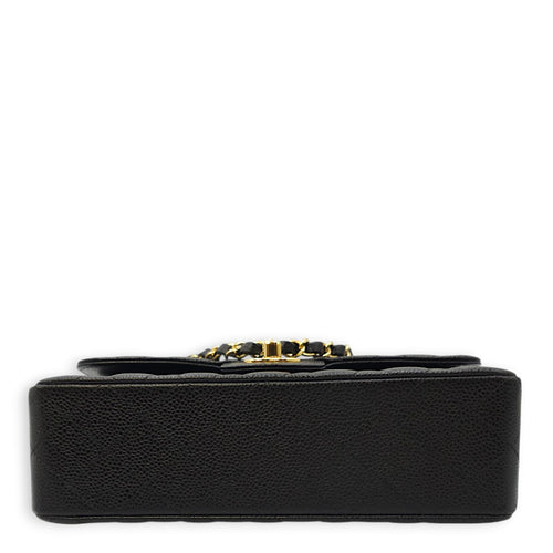Classic (DF) Small Black Shoulder Bag in Caviar Leather, Gold hardware