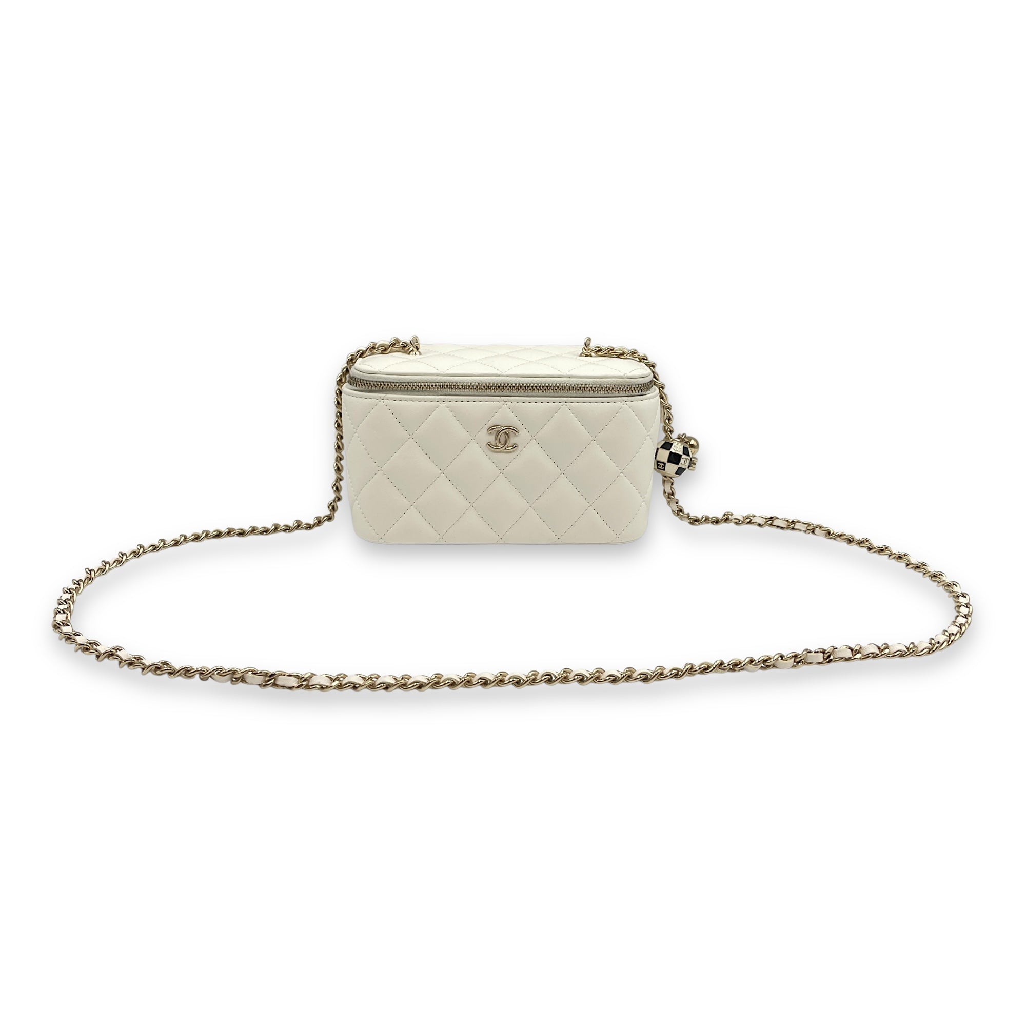 Pearl Crush Vanity (Rectangle) - World Cup Series Mini White Crossbody Bag in Lambskin, Gold hardware