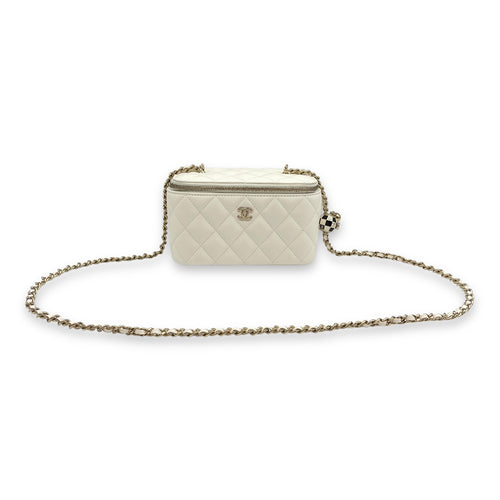 Pearl Crush Vanity (Rectangle) - World Cup Series Mini White Crossbody Bag in Lambskin, Gold hardware