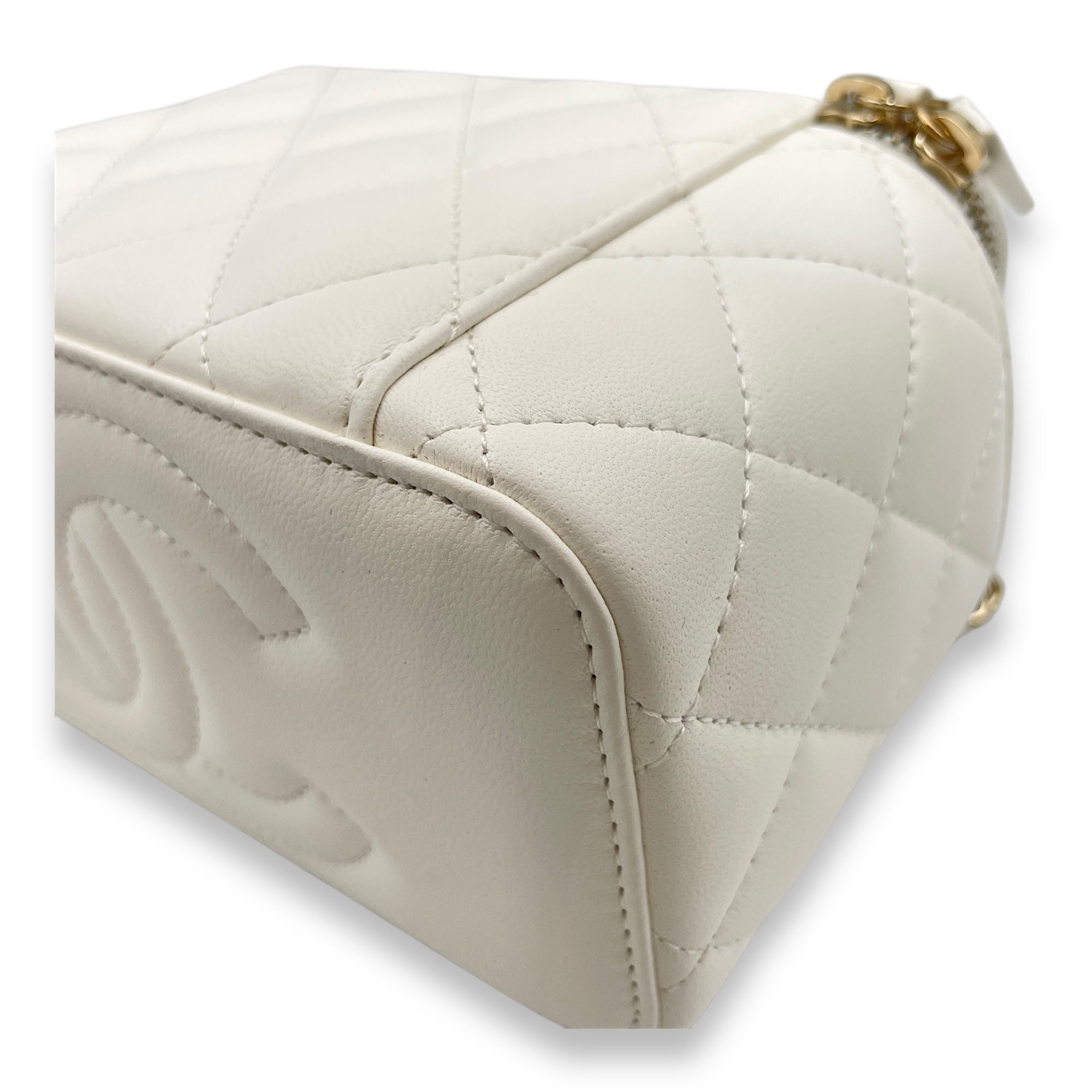Pearl Crush Vanity (Rectangle) - World Cup Series Mini White Crossbody Bag in Lambskin, Gold hardware