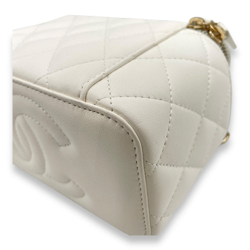 Pearl Crush Vanity (Rectangle) - World Cup Series Mini White Crossbody Bag in Lambskin, Gold hardware