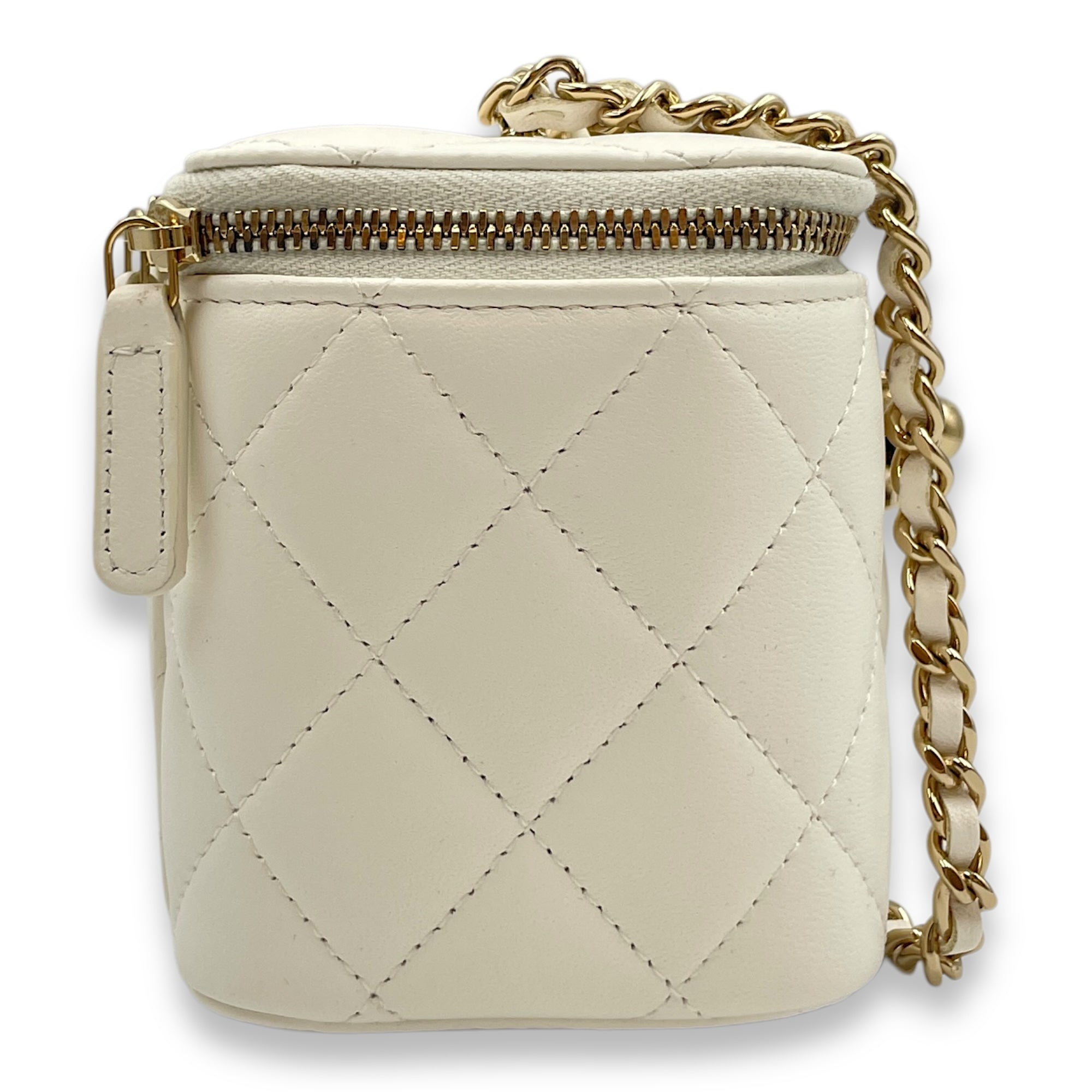 Pearl Crush Vanity (Rectangle) - World Cup Series Mini White Crossbody Bag in Lambskin, Gold hardware