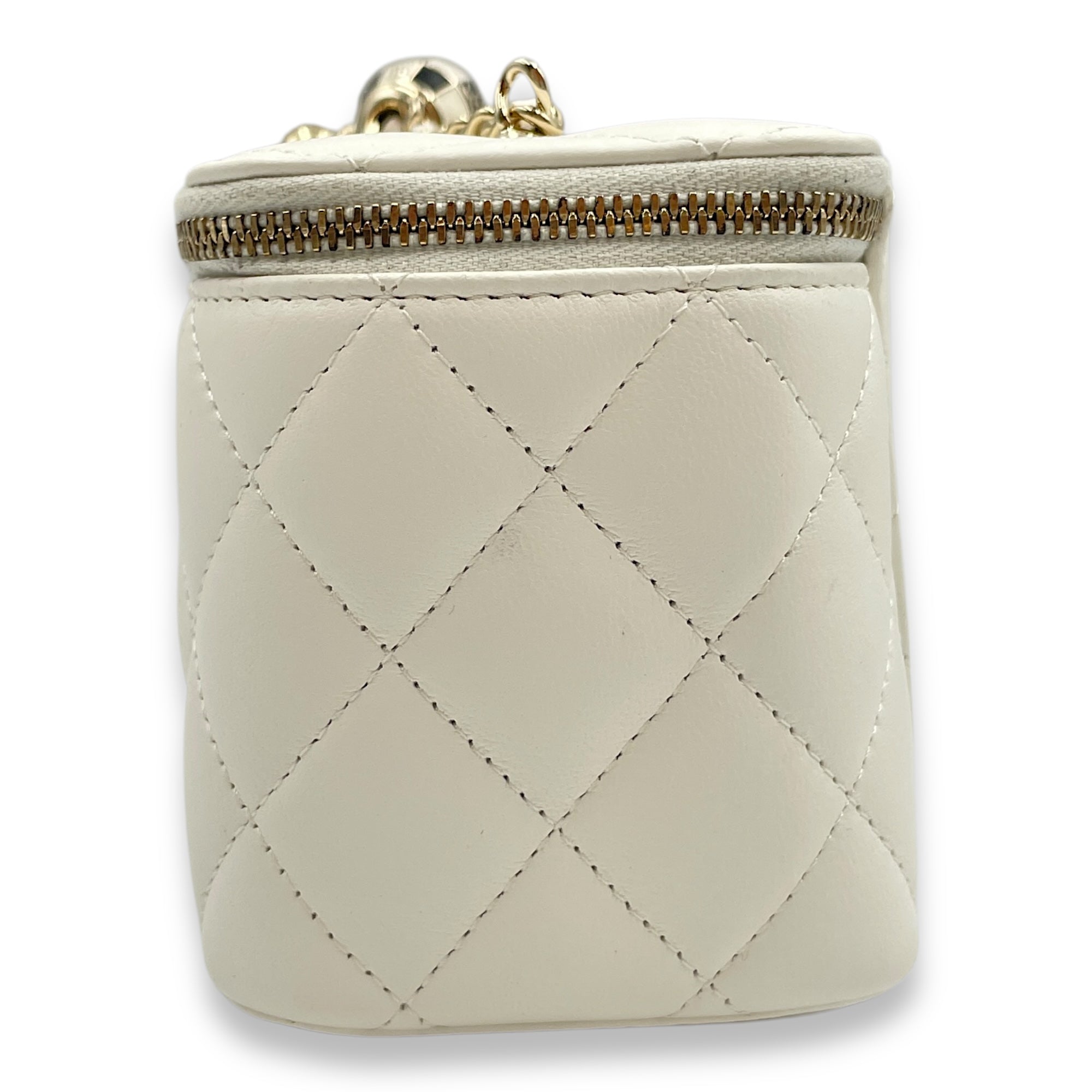 Pearl Crush Vanity (Rectangle) - World Cup Series Mini White Crossbody Bag in Lambskin, Gold hardware