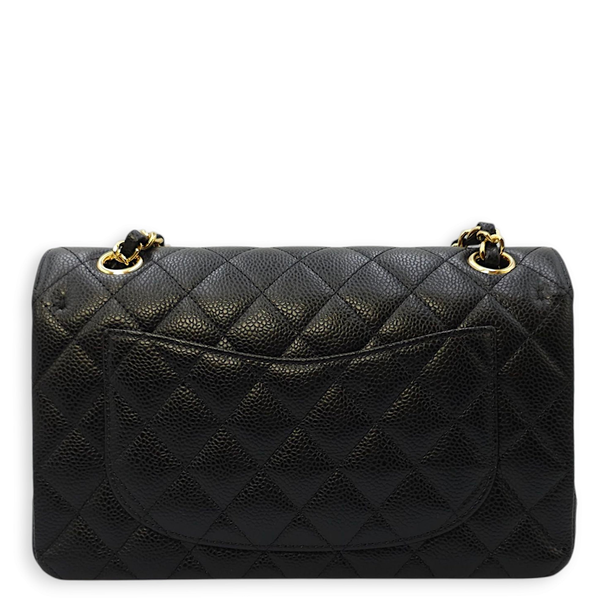 Classic (DF) Small Black Shoulder Bag in Caviar Leather, Gold hardware