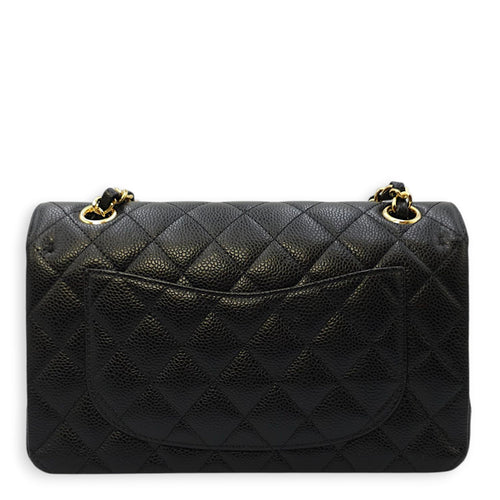 Classic (DF) Small Black Shoulder Bag in Caviar Leather, Gold hardware