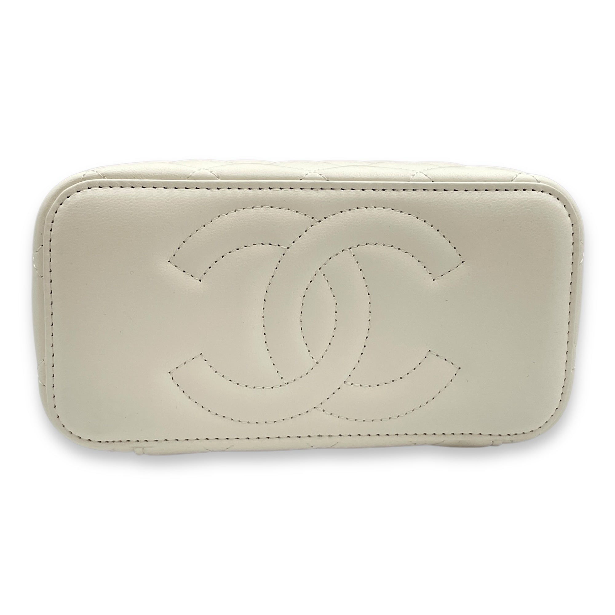 Pearl Crush Vanity (Rectangle) - World Cup Series Mini White Crossbody Bag in Lambskin, Gold hardware