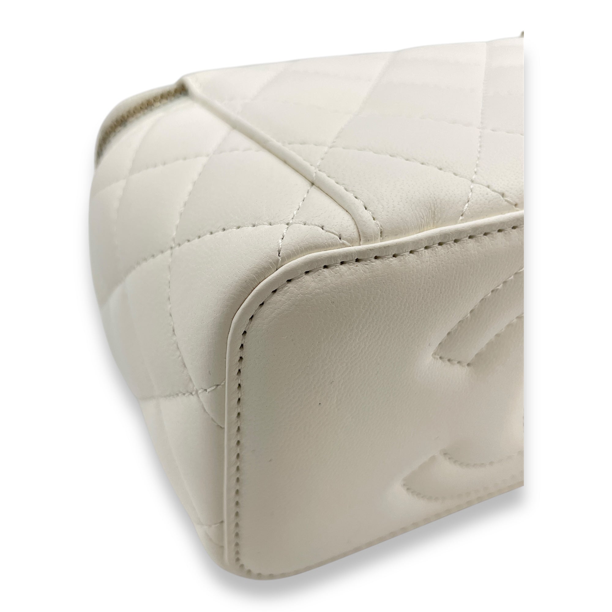 Pearl Crush Vanity (Rectangle) - World Cup Series Mini White Crossbody Bag in Lambskin, Gold hardware