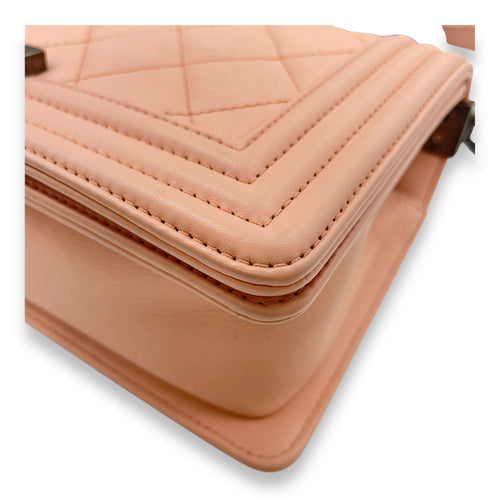 Quilted Boy (25cm) Medium Pink Crossbody Bag in Calfskin, Ruthenium hardware