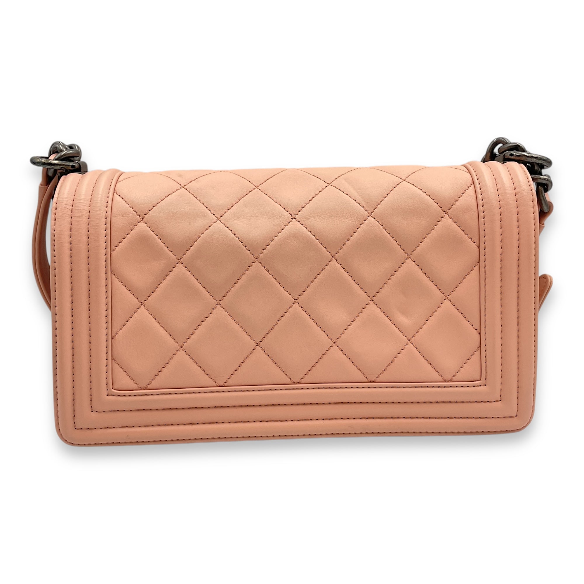 Quilted Boy (25cm) Medium Pink Crossbody Bag in Calfskin, Ruthenium hardware
