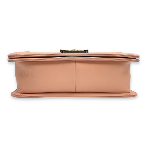 Quilted Boy (25cm) Medium Pink Crossbody Bag in Calfskin, Ruthenium hardware