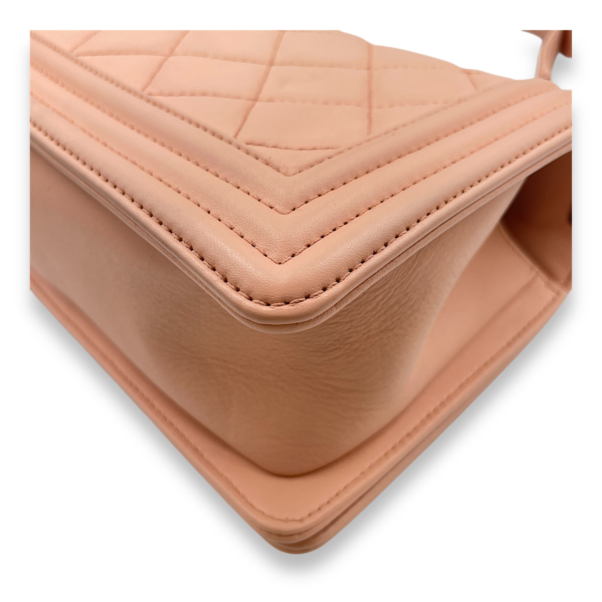 Quilted Boy (25cm) Medium Pink Crossbody Bag in Calfskin, Ruthenium hardware