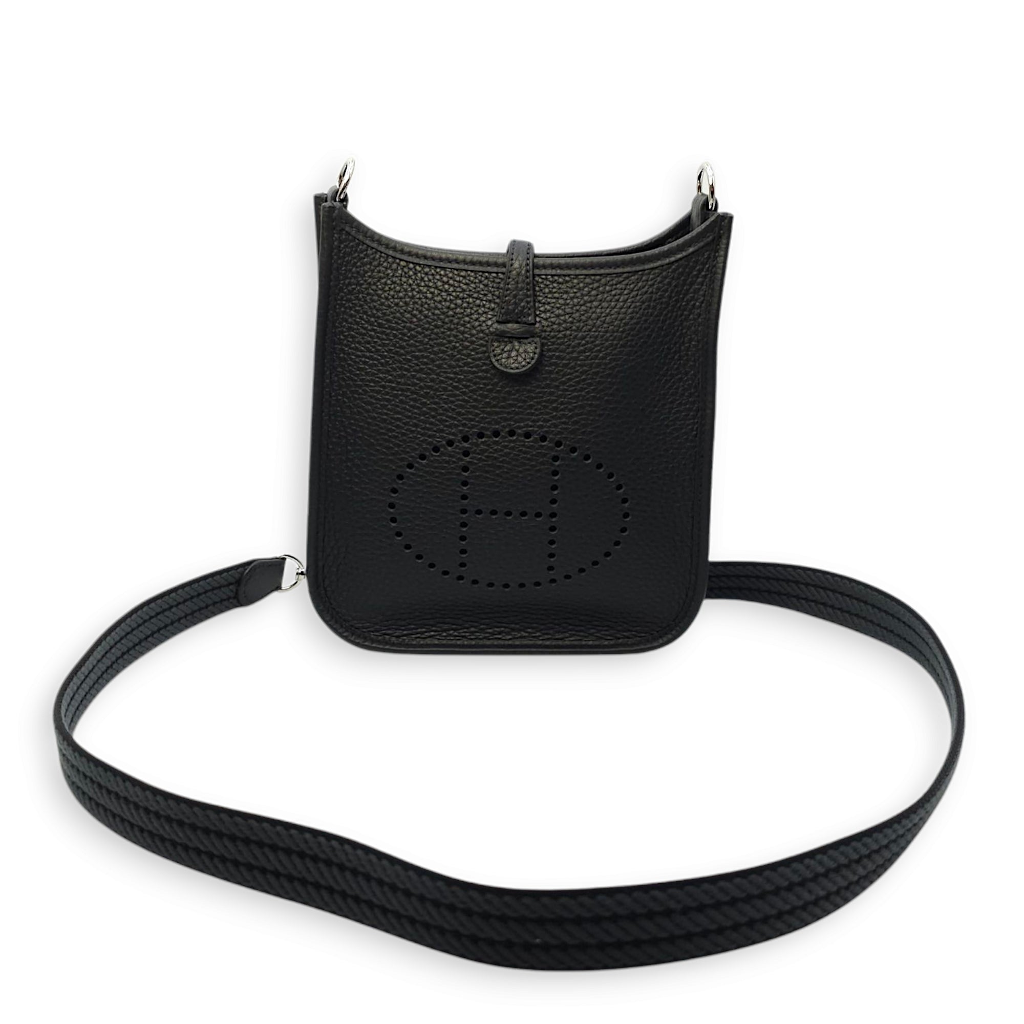 Evelyne (Short Strap) Mini Black/Gris Misty-Noir  in Clemence Palladium hardware