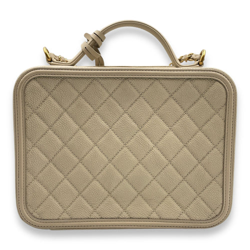 Filigree Vanity 24x18x9.5cm Beige Shoulder Bag in Caviar Gold hardware