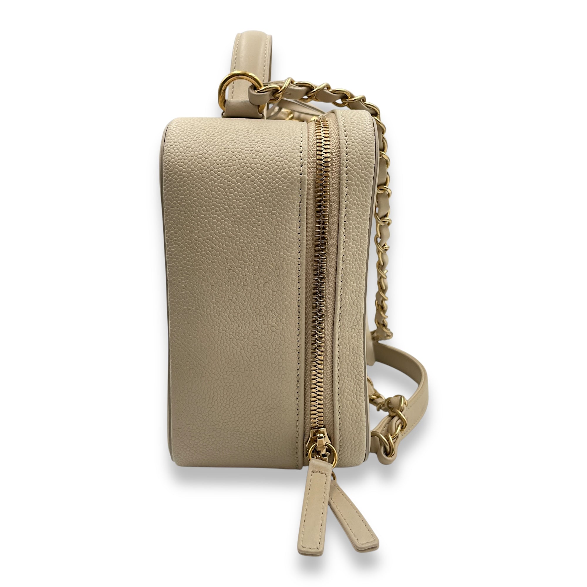 Filigree Vanity 24x18x9.5cm Beige Shoulder Bag in Caviar Gold hardware