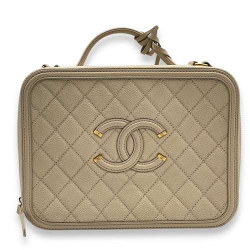 Filigree Vanity 24x18x9.5cm Beige Shoulder Bag in Caviar Gold hardware