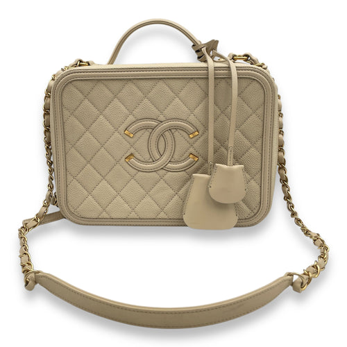 Filigree Vanity 24x18x9.5cm Beige Shoulder Bag in Caviar Gold hardware