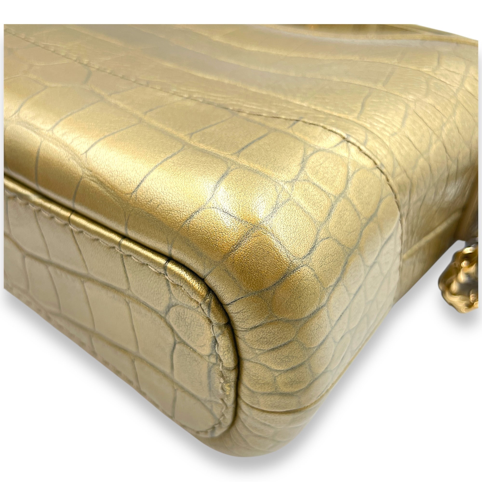 Gabrielle Small Gold Crossbody Bag in Croc Embossed Calf 3-Tone hardware CL2504-11359 7