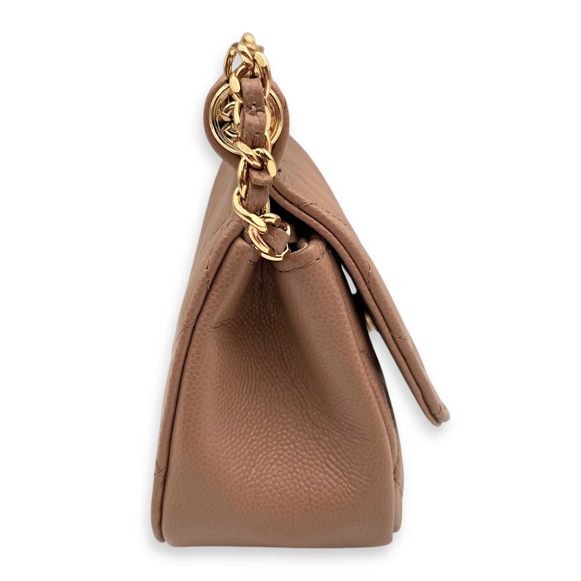 Quilted Frame Clutch-On-Chain 14x12x5.5cm Dark Beige Crossbody Bag in Caviar Leather Gold hardware