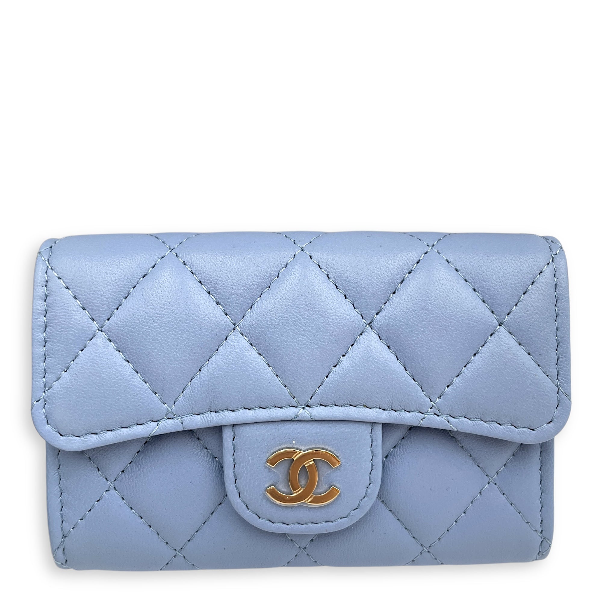 CC Blue Card Holder in Lambskin, Gold hardware