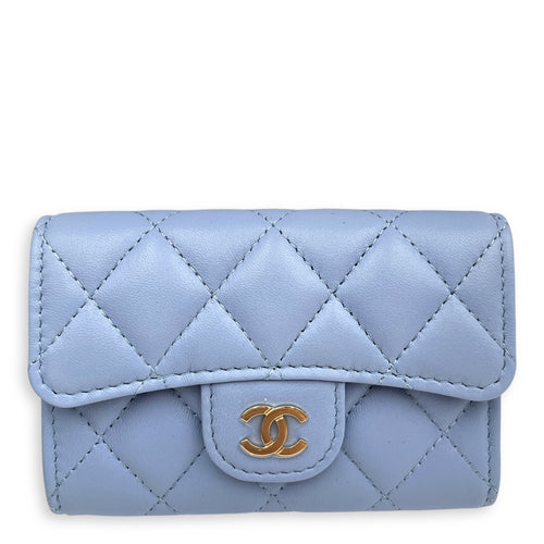 CC Blue Card Holder in Lambskin, Gold hardware