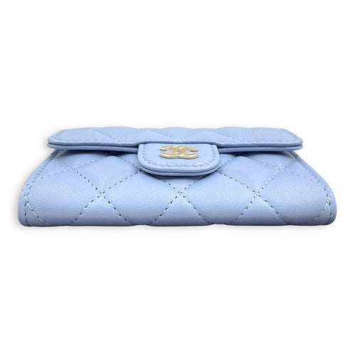 CC Blue Card Holder in Lambskin, Gold hardware