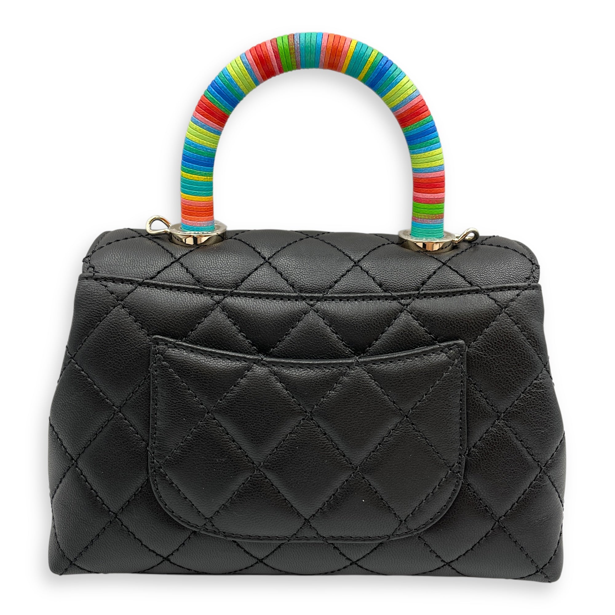 Quilted Coco Handle with Rainbow Handle Mini Black Crossbody Bag in Calfskin Gold hardware CL2504-11409 2