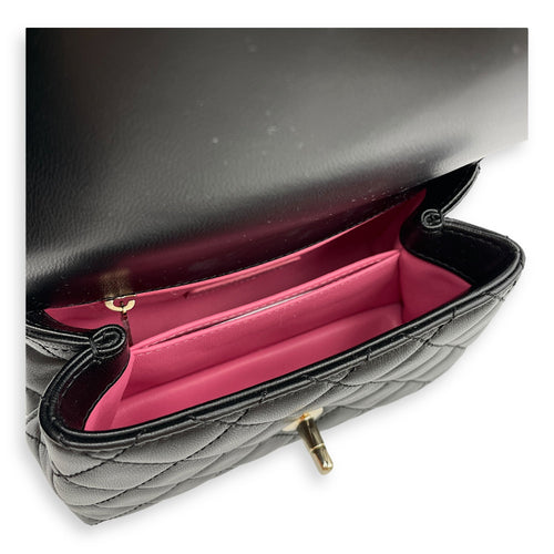 Quilted Coco Handle with Rainbow Handle Mini Black Crossbody Bag in Calfskin Gold hardware CL2504-11409 6