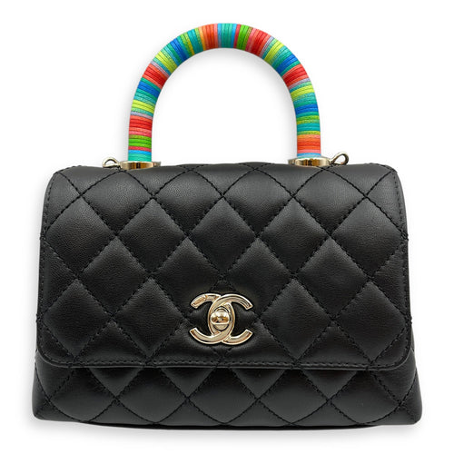 Quilted Coco Handle with Rainbow Handle Mini Black Crossbody Bag in Calfskin Gold hardware CL2504-11409 1