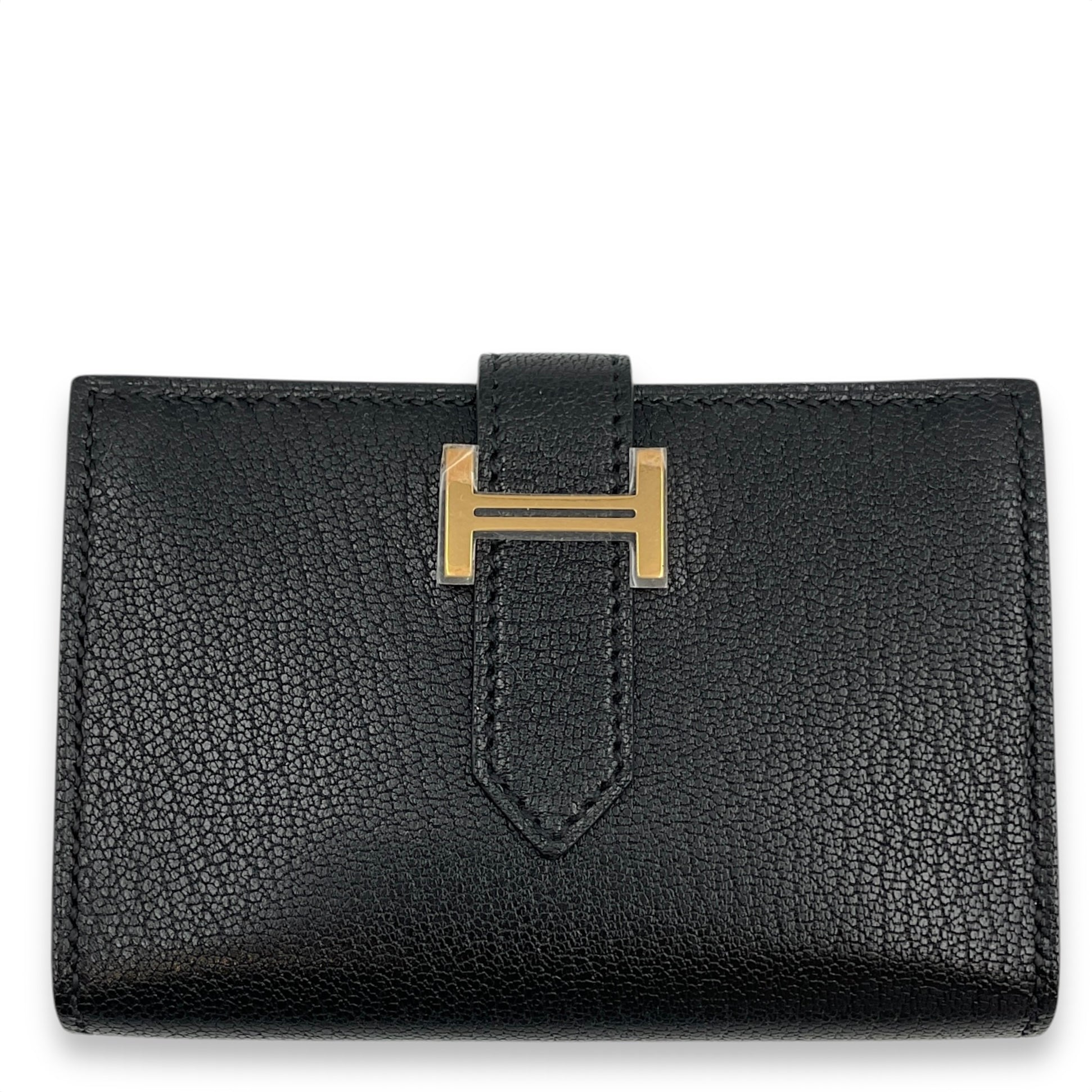Bearn Black Card Holder in Chevre Chamkila, Rose Gold hardware