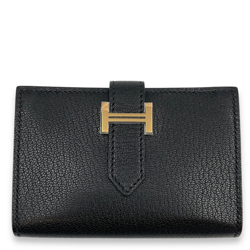 Bearn Black Card Holder in Chevre Chamkila, Rose Gold hardware