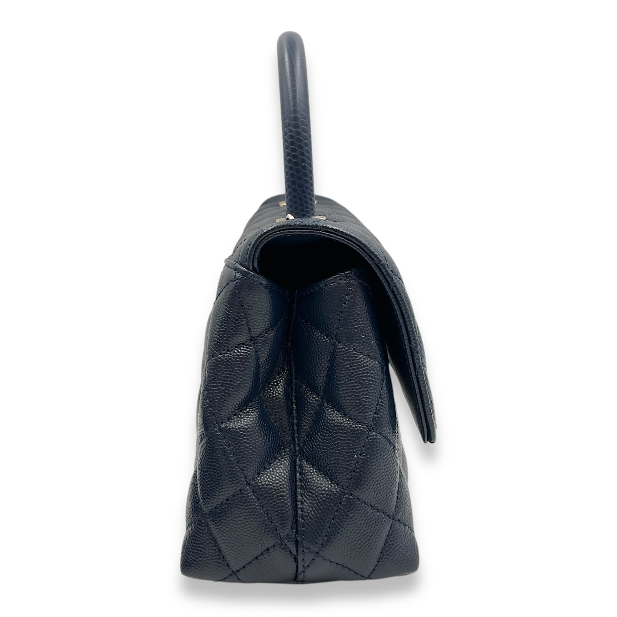 Quilted Coco Handle (23cm) Small Navy Blue Crossbody Bag in Caviar Leather, Gold hardware