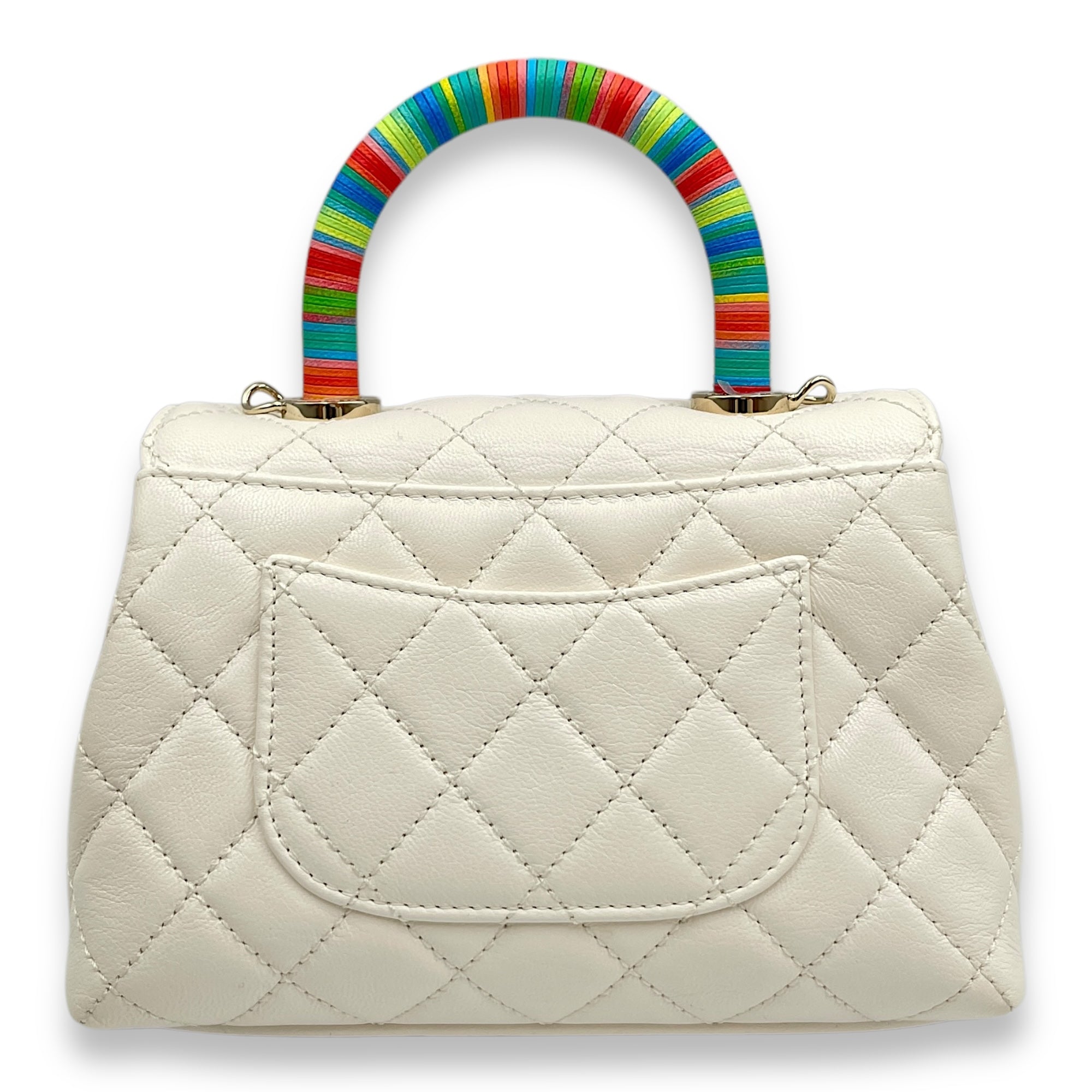 Quilted Coco Handle (18cm) Mini White, Rainbow Handle Crossbody Bag in Calfskin Gold hardware CL2503-11133 2