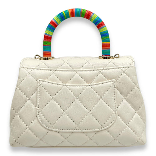Quilted Coco Handle (18cm) Mini White, Rainbow Handle Crossbody Bag in Calfskin Gold hardware CL2503-11133 2