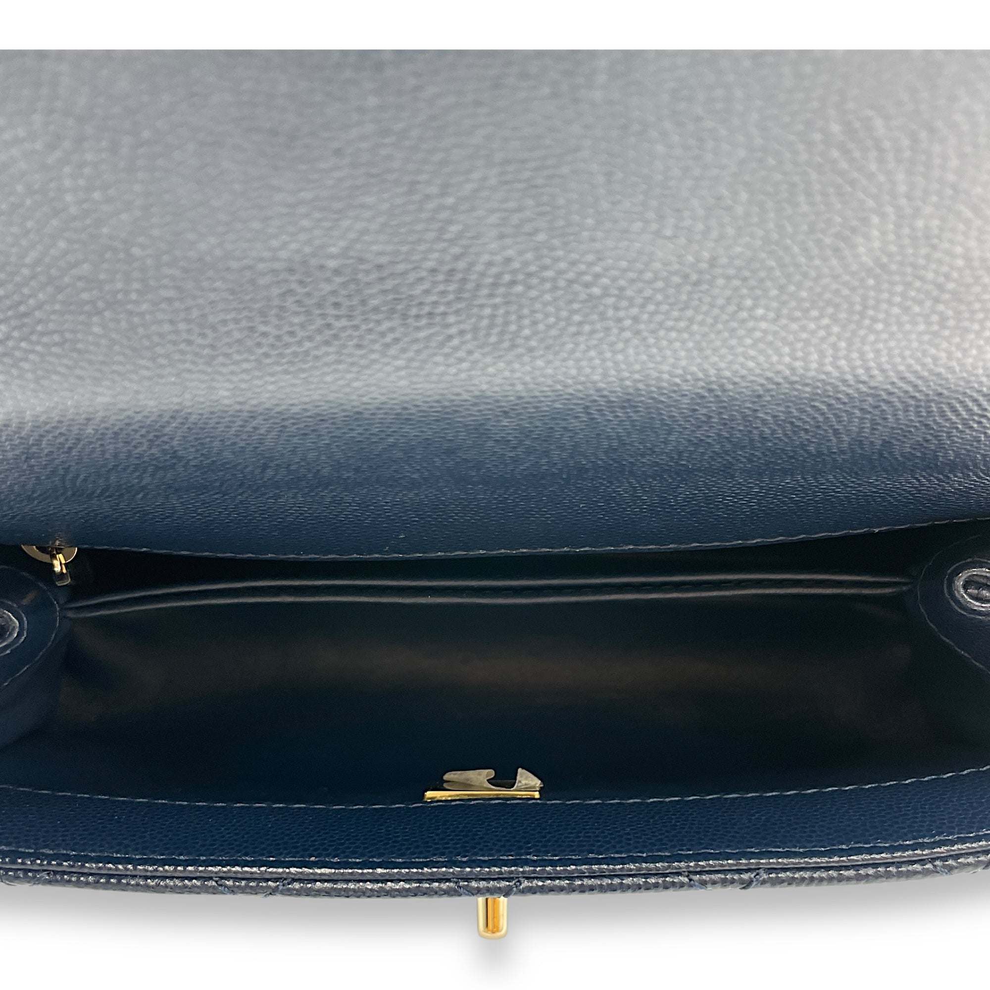 Quilted Coco Handle (23cm) Small Navy Blue Crossbody Bag in Caviar Leather, Gold hardware