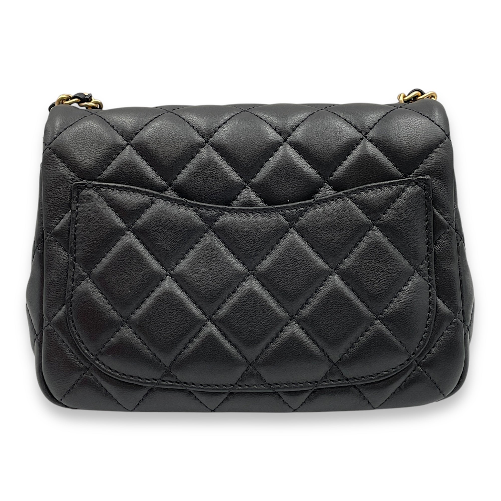 Pearl Crush Square Mini Black Crossbody Bag in Lambskin, Gold hardware
