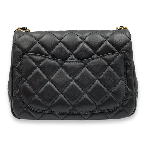 Pearl Crush Square Mini Black Crossbody Bag in Lambskin, Gold hardware