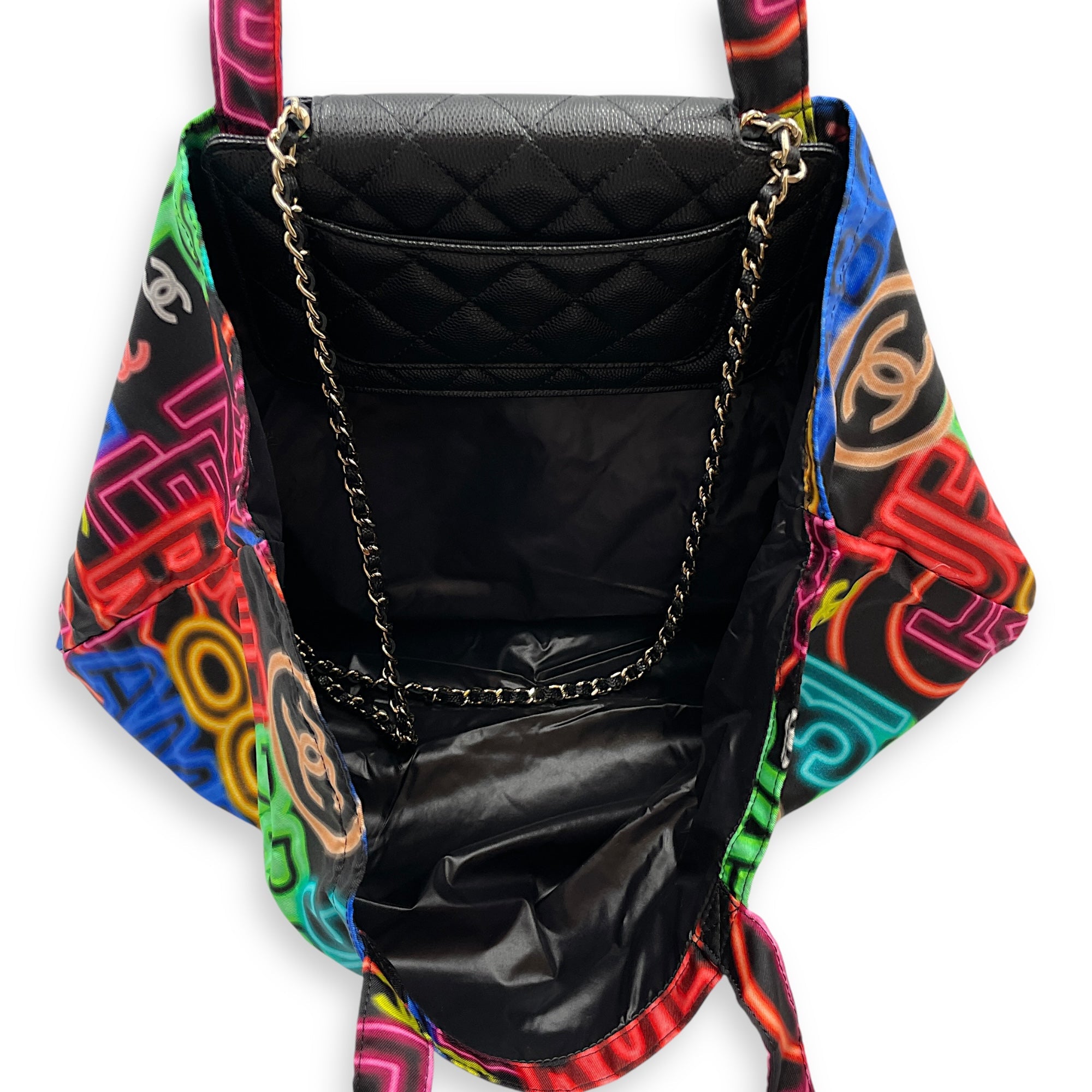 Graffiti Foldable 2021 Shoulder Bag in Caviar, Fabric Gold hardware