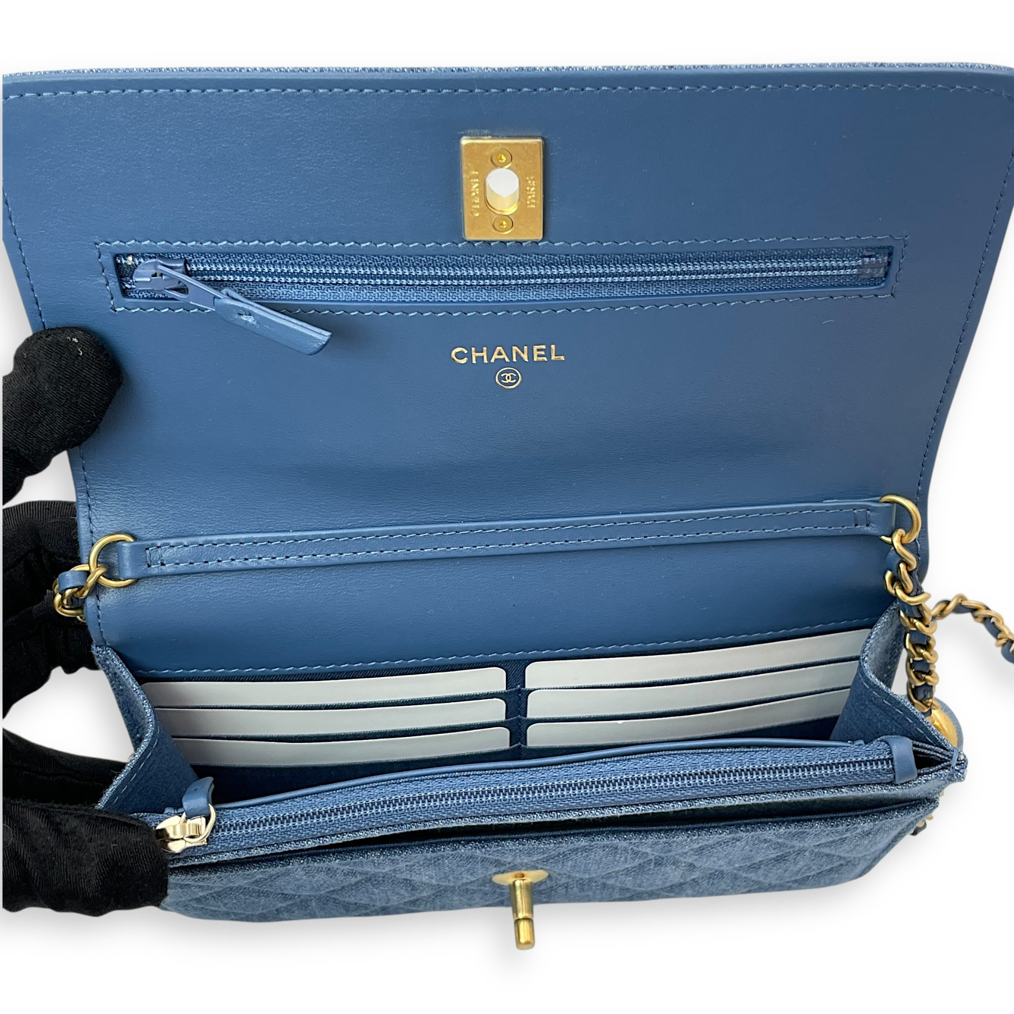 Pearl Crush Others Blue Wallet on Chain in Denim Gold hardware CL2504-11667 6