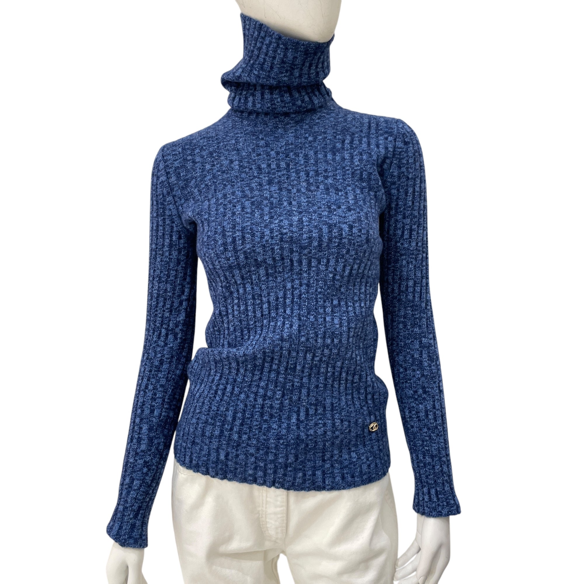 23B 36 Navy Blue Pullover in Cashmere, Wool, Gold hardware