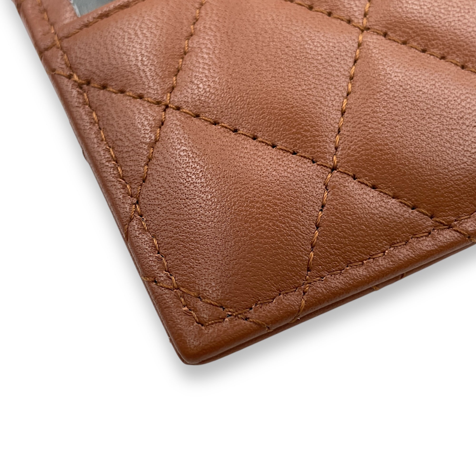 Brown Card Holder in Lambskin, Gold hardware
