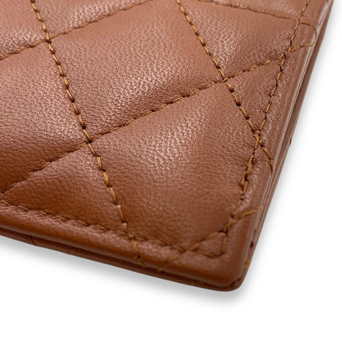 Brown Card Holder in Lambskin, Gold hardware