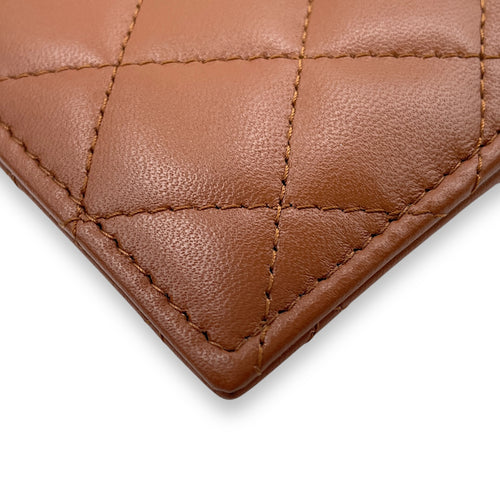 Brown Card Holder in Lambskin, Gold hardware